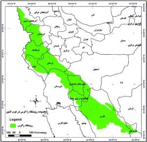 موقعیت رویشگاه زاگرس در ایران و استان‌های زاگرسی